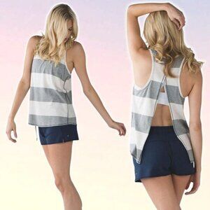LULULEMON All Tied Up Tank Sz 6 Bold Stripe Heathered Medium Grey Angel White